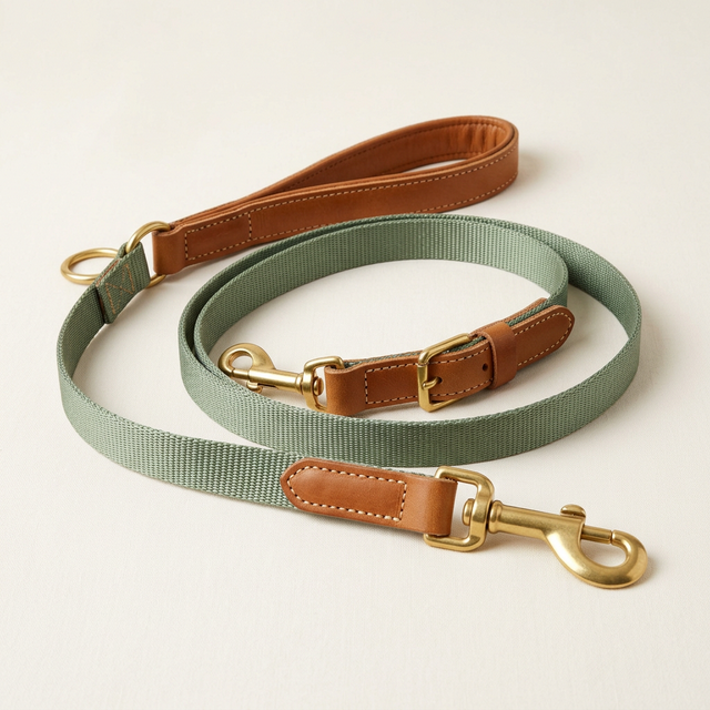 Premium adjustable leather dog leash with brass hardware for daily walks