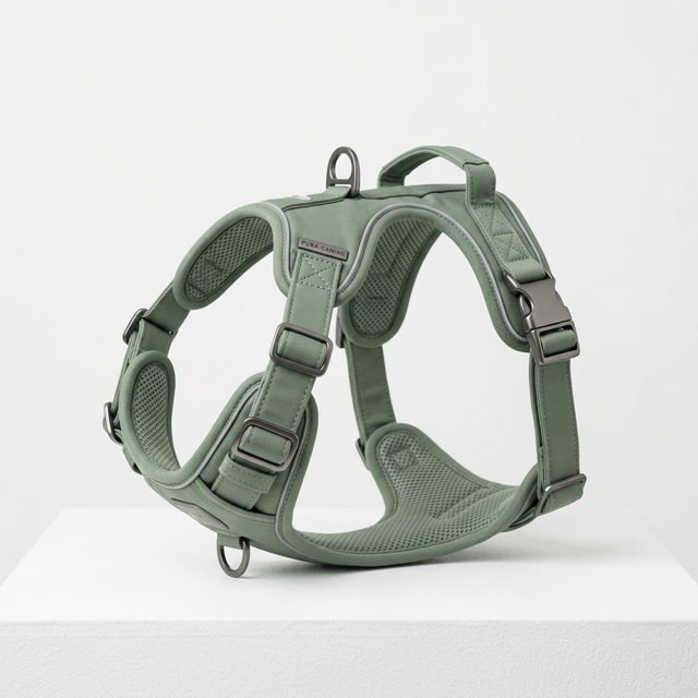 Sage green comfort pet harness with padded mesh and adjustable straps for dogs